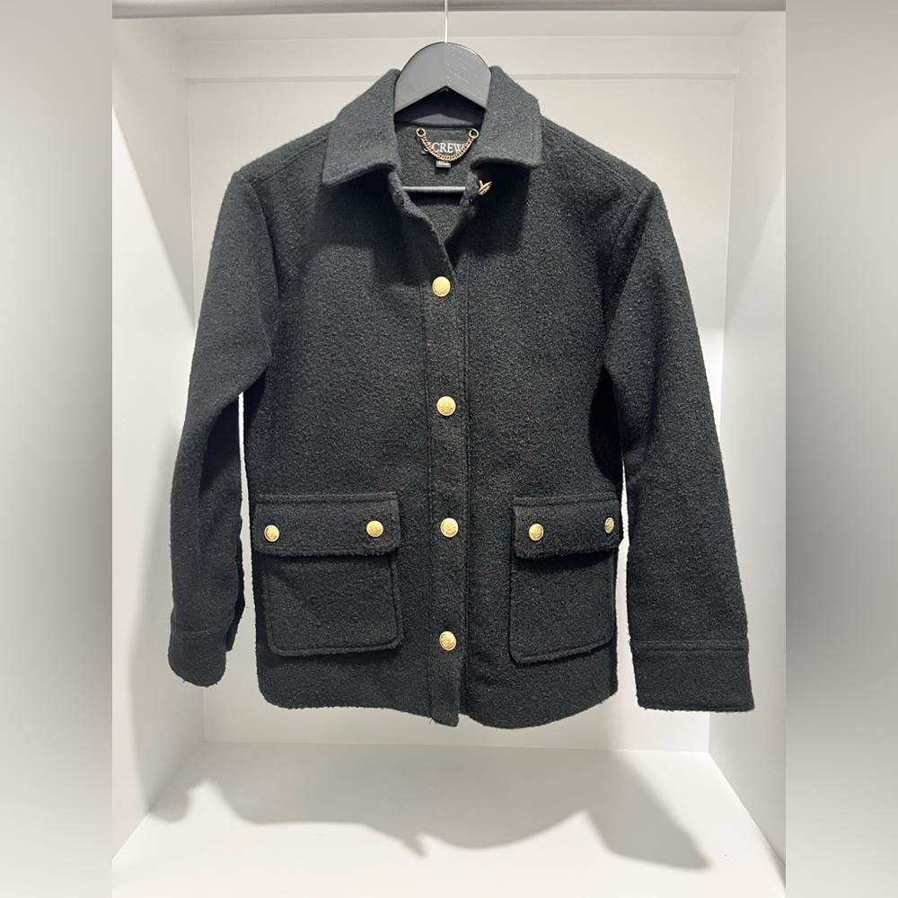 J.Crew Bouclé Shirt-Jacket in Black size XXS Shacket layering oversized warm - Picture 6 of 8